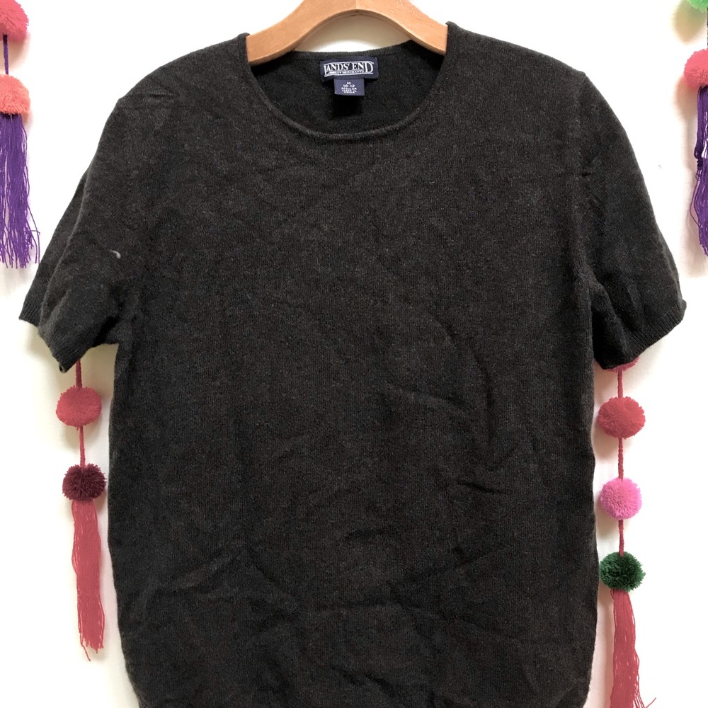 Vintage Land’s End Cashmere Short sleeve sweater-Grey Brown Tone